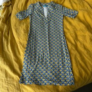 Tori Richard Blue and White Sheath Midi Dress Pineapple print